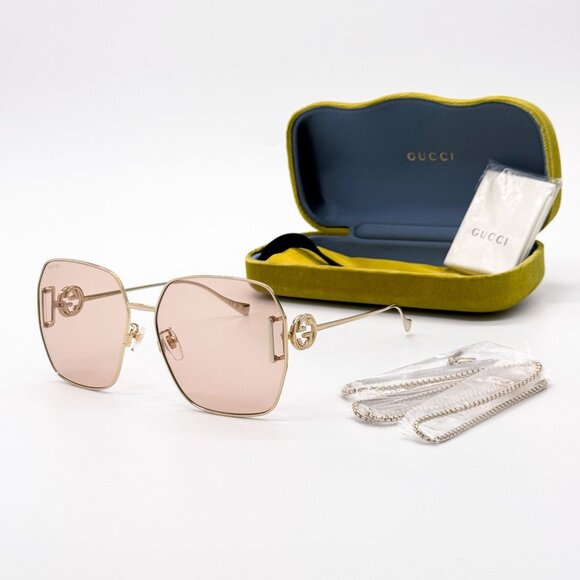 NEW GUCCI GG1207SA 001 SUNGLASSES WOMEN GOLD/PINK EYEWEAR - Picture 1 of 13